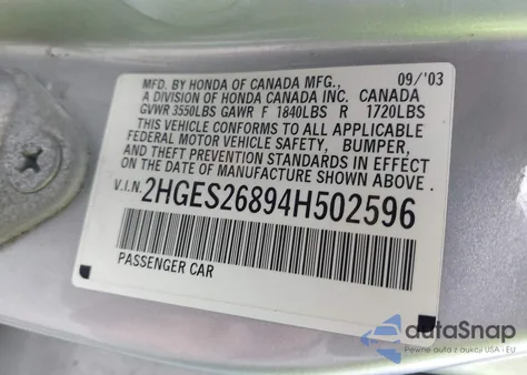 2004 Honda Civic Ex из США, поврежденный, VIN 2HGES26894H502596